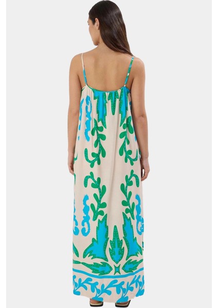 Şık Maxi Elbise Viskoz Kumaş Tropikal Desen Kare Yaka Dayanıklı Malzeme Uzun Ömürlü Modern Stil fiyatları