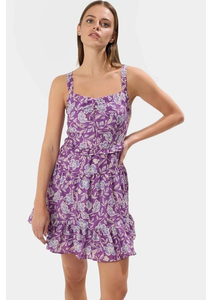 Astarlı Çiçekli Dokuma Mini Elbise Feminen Skater Kalıp Yaz Için Ideal Dayanıklı Malzeme