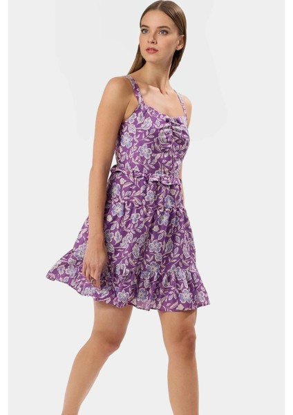 Astarlı Çiçekli Dokuma Mini Elbise Feminen Skater Kalıp Yaz Için Ideal Dayanıklı Malzeme fiyatları