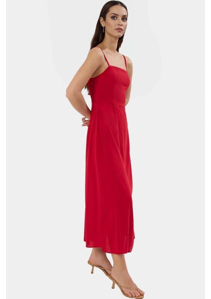 Şık ve Rahat Viskoz Maxi Elbise Kare Yaka A Line Yazlık Günlük Kullanım Için