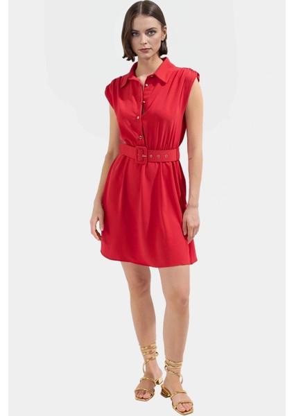 A Kesim Kısa Elbise Kemerli Polyester Dokuma Rahat Günlük Modern Stil Mükemmel Uyum modelleri