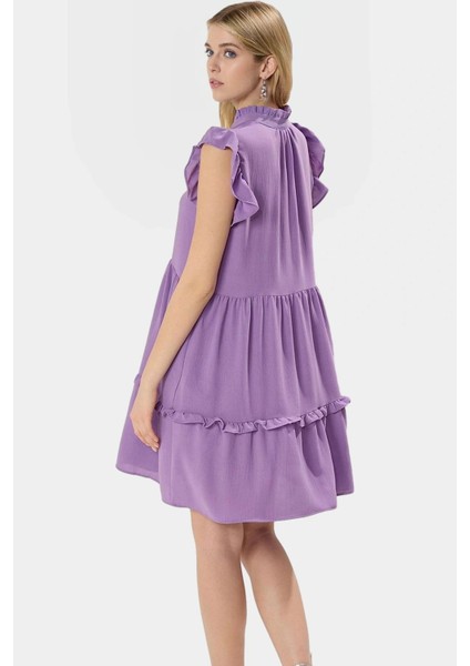 Rahat Günlük Mini Elbise Volanlı Detaylar Hafif Yazlık Dokuma Kumaş Zarifane Tasarım fiyatları