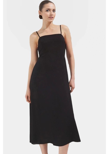 Şık ve Rahat Viskoz Maxi Elbise Kare Yaka A Line Yazlık Günlük Kullanım Için