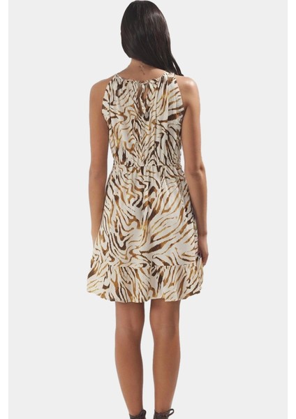 Viskoz Animal Desenli A Line Mini Elbise Rahat Yazlık Profesyonel Görünüm Seçkin Malzeme