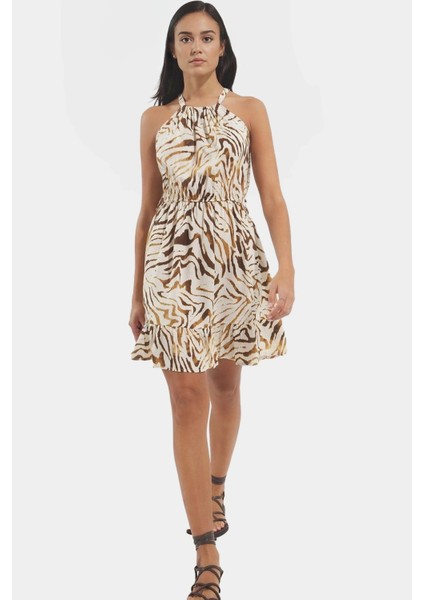 Viskoz Animal Desenli A Line Mini Elbise Rahat Yazlık Profesyonel Görünüm Seçkin Malzeme fiyatları