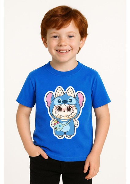 Labubu Baskılı Erkek Çocuk Tişörtü Kısa Kollu T-Shirt Eğlenceli Karakterli Yazlık Üst Pamuklu