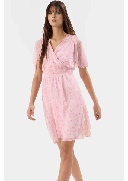 Yazlık Şifon Mini Elbise V Yaka Melek Kol Skater Kalıp Çiçek Desenli Zarifane Tasarım modelleri