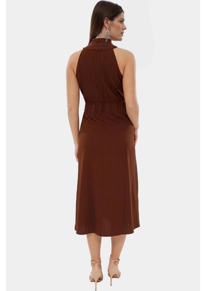Şık Halter Yaka Midi Elbise Crinkle Dokuma A Line Kesim Günlük Kullanım Premium Kalite modelleri