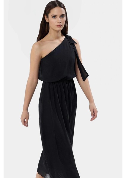 Tek Omuzlu Şifon Maxi Elbise Polyester Skater Şık Görünüm Kaliteli Işçilik