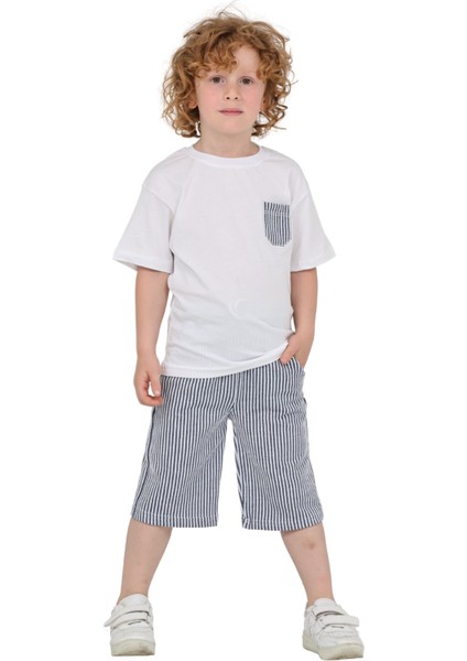 Erkek Çocuk Basic T-Shirt Şort Çizgili Kaprili Yazlık 2'li Takım fiyatları