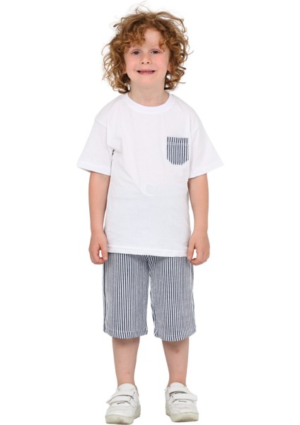 Erkek Çocuk Basic T-Shirt Şort Çizgili Kaprili Yazlık 2'li Takım indirimleri