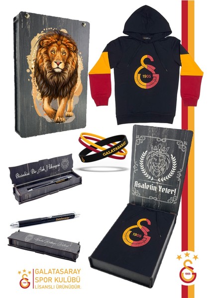Orijinal Lisanslı Logo Siyah Kapüşonlu Sweat Uçlu Kalem Bileklik Set Hediyelik Ahşap Kutulu
