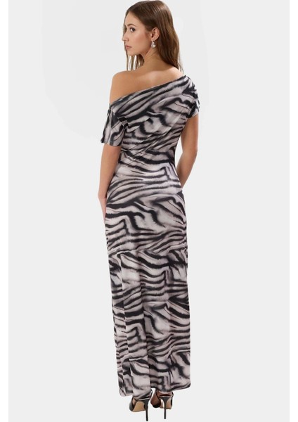 Şık Hayvan Desenli Örme Maxi Elbise Bodycon Kalıp 134 cm Boy Uzun Ömürlü modelleri