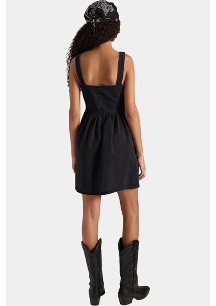 Denim Mini Elbise Fırfırlı Etekli Rahat Yazlık Pamuk Modern Stil Günlük Kullanım Için fiyatları