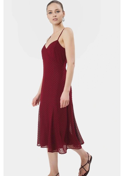 Kolsuz A Kesim Midi Elbise Şifon Dokuma Polyester Rahat ve Şık Mükemmel Uyum