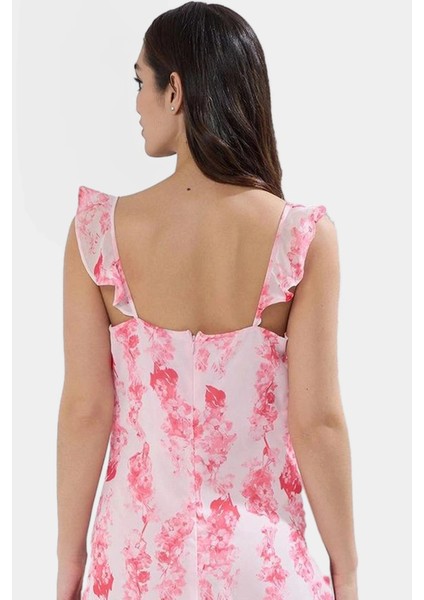 A Line Kolsuz Midi Elbise Çiçek Desenli Şifon Dokuma Yazlık Kaliteli Işçilik fiyatları