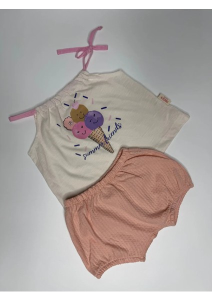 Kız Bebek Askılı Dondurma Baskılı 2 Li Takım %100 Pamuk fiyatları