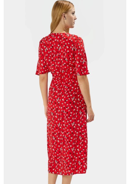 Çiçekli Viskoz Midi Elbise A Line Kesim Kısa Kollu Rahat ve Şık Modern Stil fiyatları