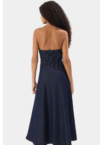 Cool & Comfort Denim Maxi Elbise Pamuk Halter Yaka Volanlı Detay Rahat ve Şık Yüksek Kalite fiyatları