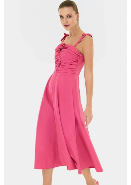 Cool&comfort Polyester Maxi Elbise A Kesim Kalp Yaka Dokuma Kumaş Mükemmel Uyum fiyatları