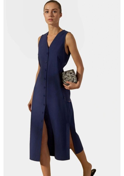 Keten Karışımlı Kolsuz Midi Gömlek Elbise Yazlık Şıklık Rahat ve Şık Trend Tasarım fiyatları