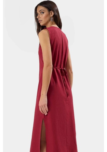 Keten Karışımlı Kolsuz Midi Gömlek Elbise Yazlık Şıklık Rahat ve Şık Trend Tasarım fiyatları