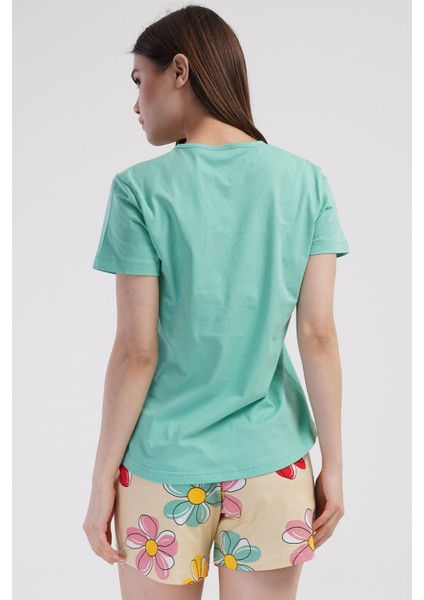 Pamuklu Kadın Kısa Kol Şortlu Pijama Takım , 408070 fırsatları