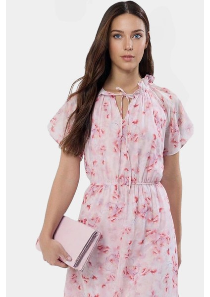 Şifon Maxi Elbise Çiçek Desenli Skater Kalıp Melek Kol Yazlık Modern Stil Seçkin Malzeme modelleri