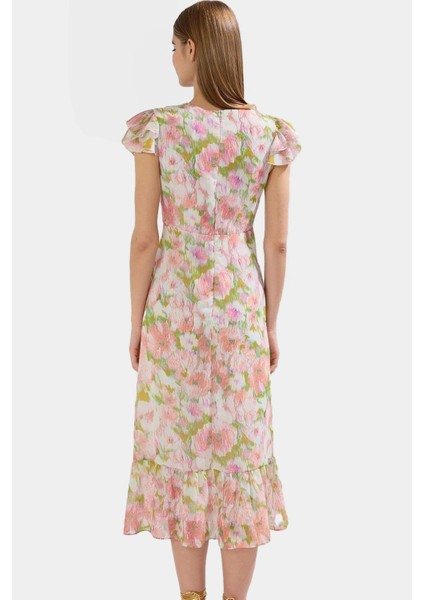 Çiçek Desenli Polyester Şifon Elbise A Kesim Midi Boy Rahat ve Şık Uzun Ömürlü Özenle Seçilmiş fiyatları
