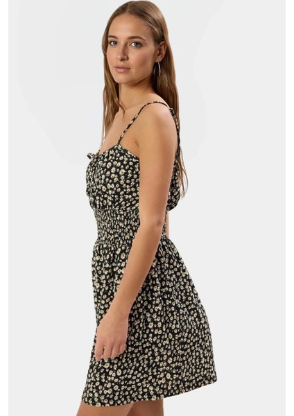 Örme Kumaşlı Kolsuz Mini Elbise Çiçek Desenli Bodycon Günlük Zarifane Tasarım