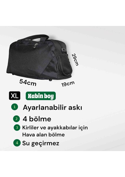 Unisex Siyah Spor ve Seyahatler Için Uygun Kabin Boy Çanta