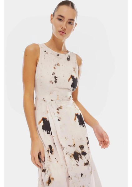 Polyester Mat Saten A Line Maxi Elbise Animal Desenli Günlük Kullanım Için Modern Stil