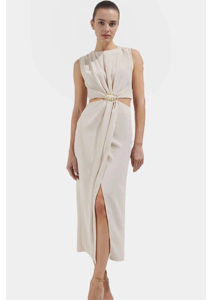 A Kesim Maxi Elbise Cut Out Detaylı Polyester Krep Dokuma Mükemmel Uyum Özenle Seçilmiş fiyatları