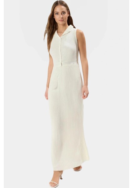 A Line Triko Midi Elbise Kolsuz Akrilik Yazlık Özenle Seçilmiş Trend Tasarım