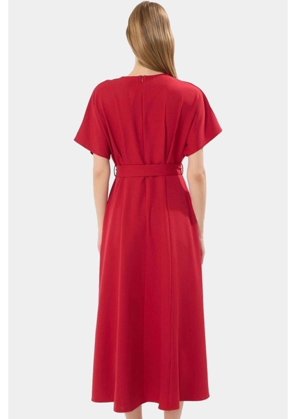 Rahat Yazlık A Line Elbise Kısa Yarasa Kol Polyester Dokuma Kumaş Zarifane Tasarım