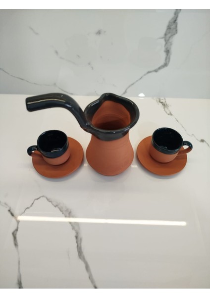 Toprak Içi Sırlı Yeşil 2'li Kahve Fincan Takımı ve Yeşil Renk Cezve fiyatları