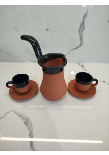 Toprak Içi Sırlı Yeşil 2'li Kahve Fincan Takımı ve Yeşil Renk Cezve modelleri