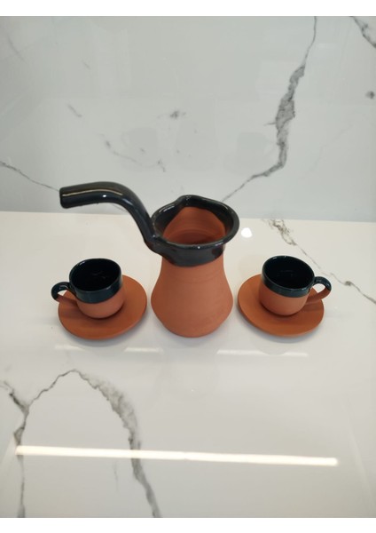 Toprak Içi Sırlı Yeşil 2'li Kahve Fincan Takımı ve Yeşil Renk Cezve fırsatları