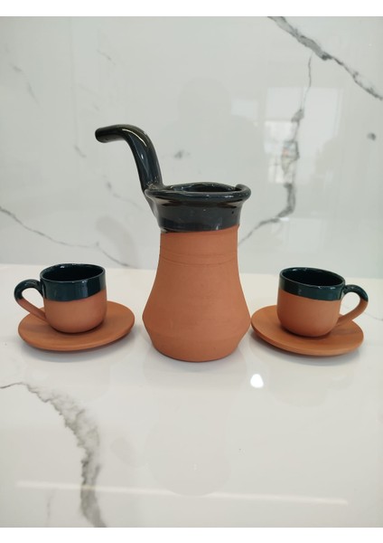 Toprak Içi Sırlı Yeşil 2'li Kahve Fincan Takımı ve Yeşil Renk Cezve indirimleri