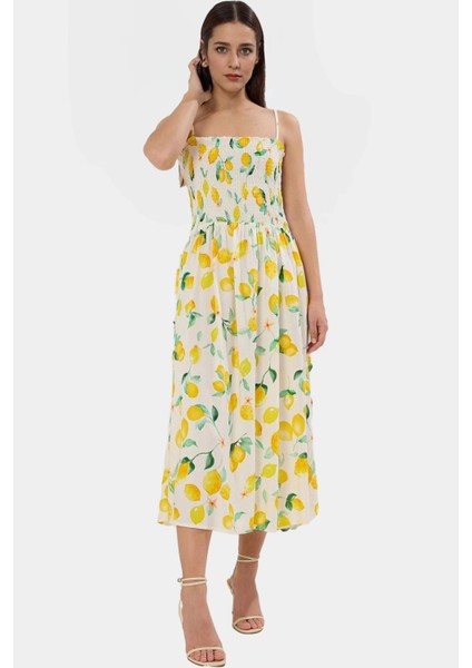 Viskoz Dokuma Midi Elbise Tropikal Desen Skater Kalıp Rahat Yazlık Premium Kalite modelleri