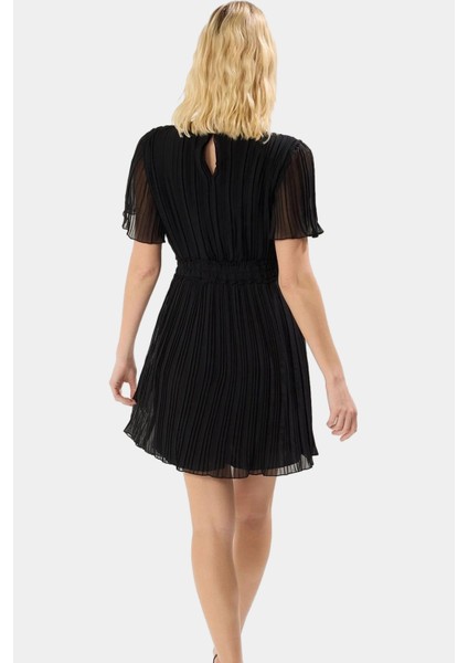 Yazlık Kısa Kollu Şifon Elbise Astarlı Piliseli Skater Mini Boy Dokuma Kumaş