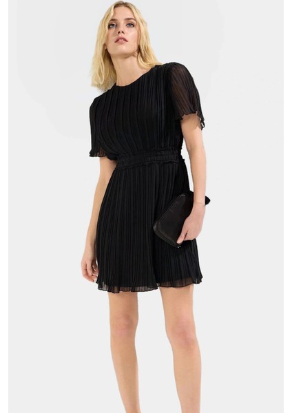 Yazlık Kısa Kollu Şifon Elbise Astarlı Piliseli Skater Mini Boy Dokuma Kumaş fiyatları