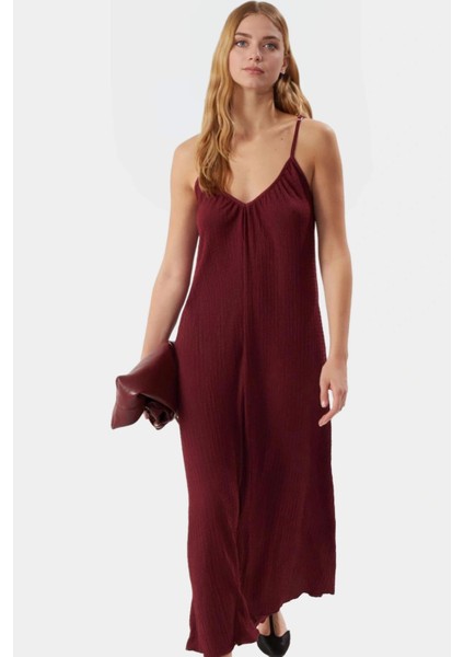 Pamuklu A Line Maxi Elbise V Yaka Örme Kumaş Rahat Kalıp Özenle Seçilmiş Modern Stil Özel Tasarım