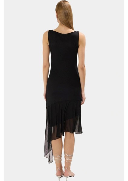Örme Midi Elbise Bodycon Kesim Asimetrik Etek Fırfırlı Detay Yüksek Kalite Dayanıklı Malzeme modelleri