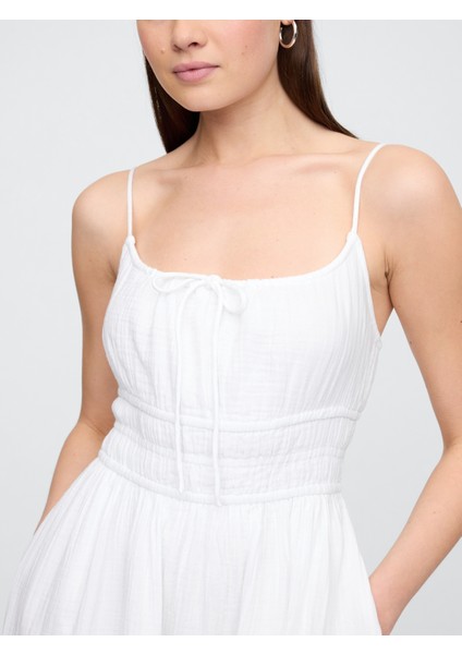 Kadın Beyaz V-Yaka Ön Bağlamalı Maxi Elbise indirimleri