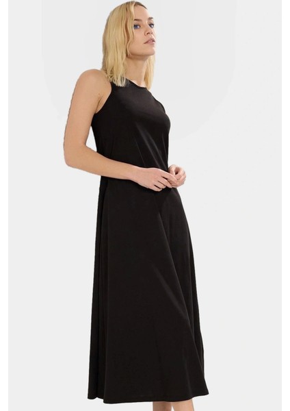 Pamuk Örme Maxi Elbise A Line Halter Yaka Günlük ve Şık Seçkin Malzeme Trend Tasarım