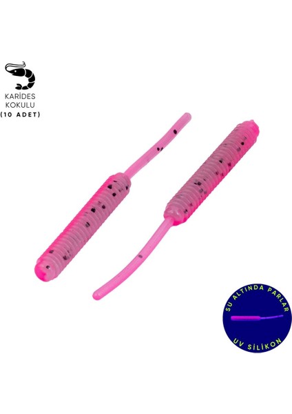 Silikon Kurt Yem - Lrf Yem - 1g 52MM - Fishack Wormix - 10 Adet - Pink Gray - Uv Silikon