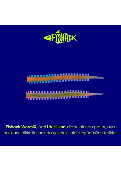 Silikon Sahte Kurt - Lrf Yem - 1g 70MM - Fishack Wormix - Fluo Tiger - Uv Silikon modelleri
