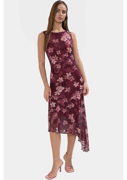Örme Midi Elbise Bodycon Kesim Asimetrik Etek Fırfırlı Detay Yüksek Kalite Dayanıklı Malzeme