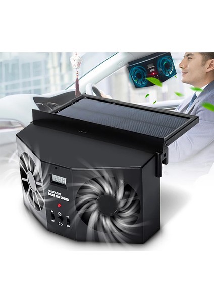 Ally R-8032 Güneş Enerjili Çift Fanlı Solar Oto Araç HAVALANDIRMA-(1903) - TKNAL3381-9777